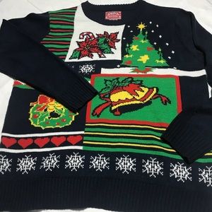 XL Ugly Christmas Sweater Tree Bells Snow Hearts